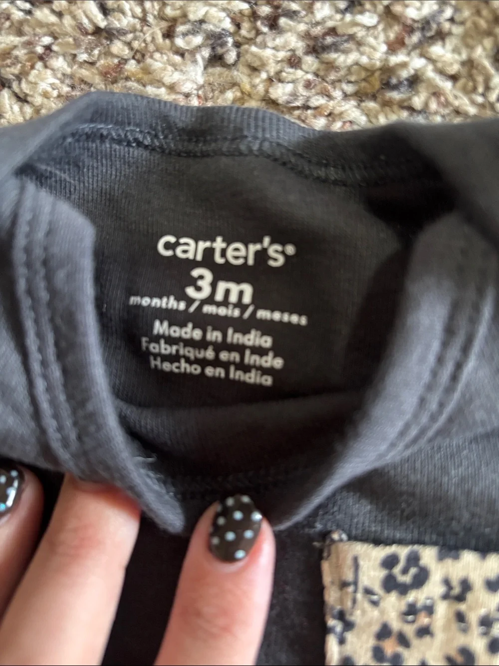 Carter's Black Long-Sleeve Baby Bodysuit with Leopard Pocket